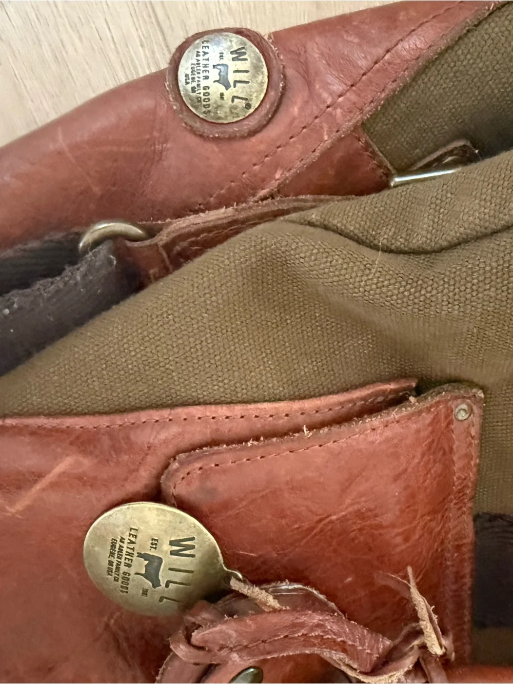 Will Leather Goods Canvas and Leather Travel Duffle Olive and Cognac